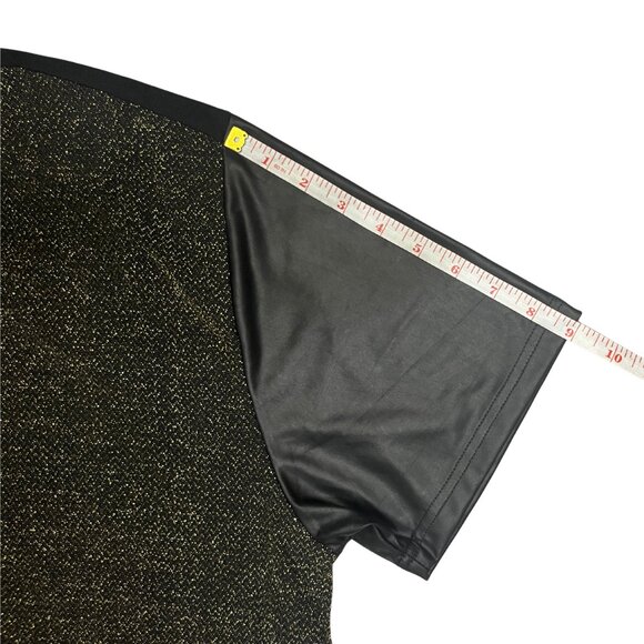 NWT MO7 Men's Modern Metallic Knit Tee Faux Leather Sleeves Night Out Size Large - Picture 7 of 10